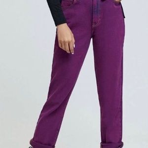PacSun Bright Violet Mom Jeans High Rise Acid Wash Purple Straight Leg Sz: 25